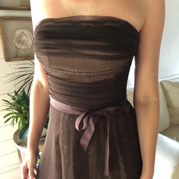 BCBGMaxazria brown tulle strapless dress 2 - Picture 2 of 7